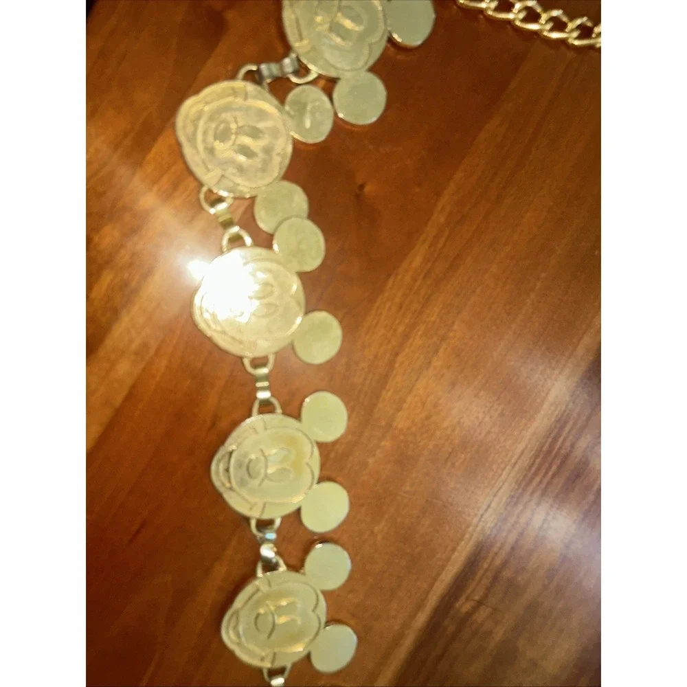 Disney Mickey Mouse Gold Tone Coin Medallion Disc Chain Belt for Women